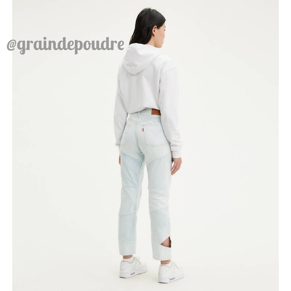 Rare! ♥️HP♥️ Levi's 501 Original Pieced Denim Cutout Cropped Women's Jeans 27x26 - Picture 3 of 4